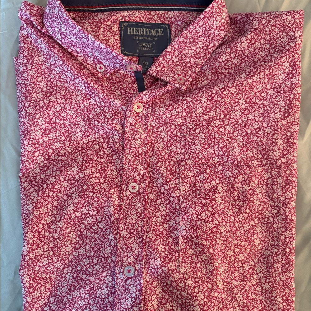 Heritage Pink Floral Men's Button Down Short Sleeve Shirt